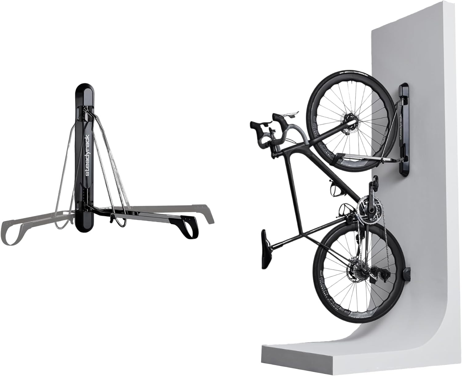 Steadyrack Bike Rack for Road Bikes - The Original Wall Mounted Vertical Bike Storage - Fits Narrow Tires - Space Saving Pivot Design - Heavy-Duty Steel Rack for Indoor Garage, Apartment or Home Use