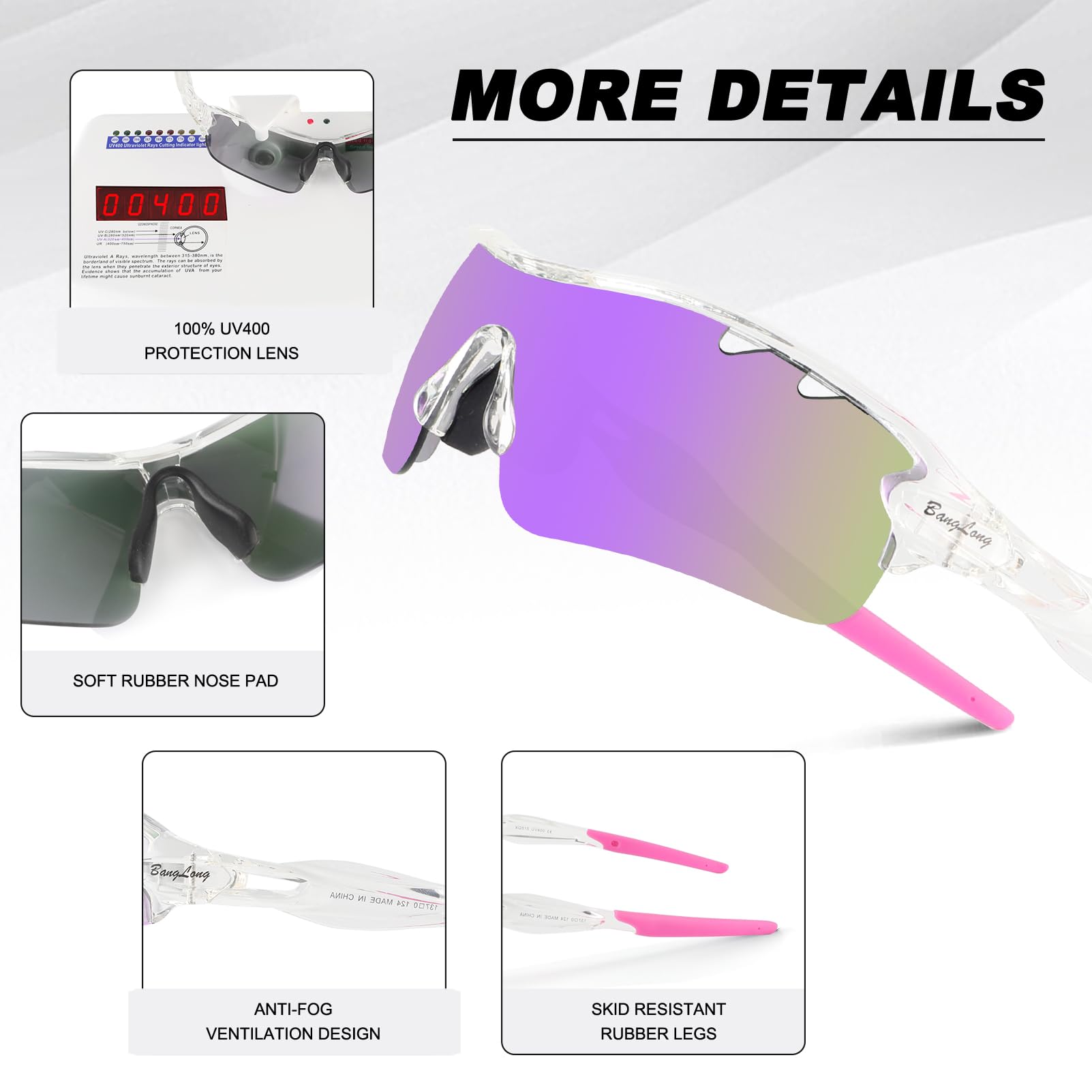 BangLong Gafas de ciclismo con 5 lentes intercambiables, protección UV400, polarizadas, TR90, ultraligeras, ideales para ciclismo, correr, béisbol, pesca