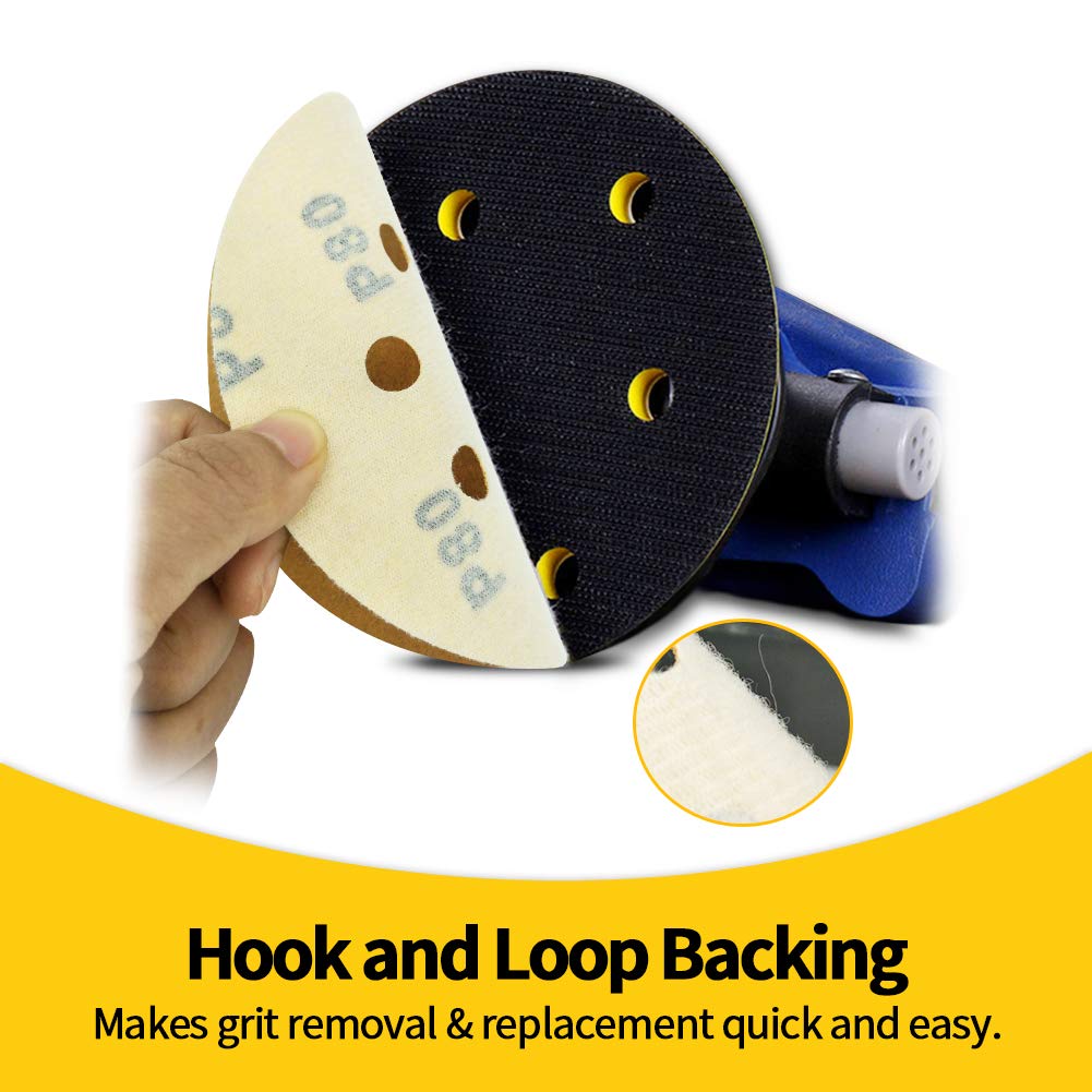 SPEEDWOX 50 Pcs 5 Inches 8 Hole Sanding Discs 80 Grit Dustless Hook and Loop Sandpaper for Random Orbital Sander Yellow Finishing Discs for Automotive Woodworking - Image 4