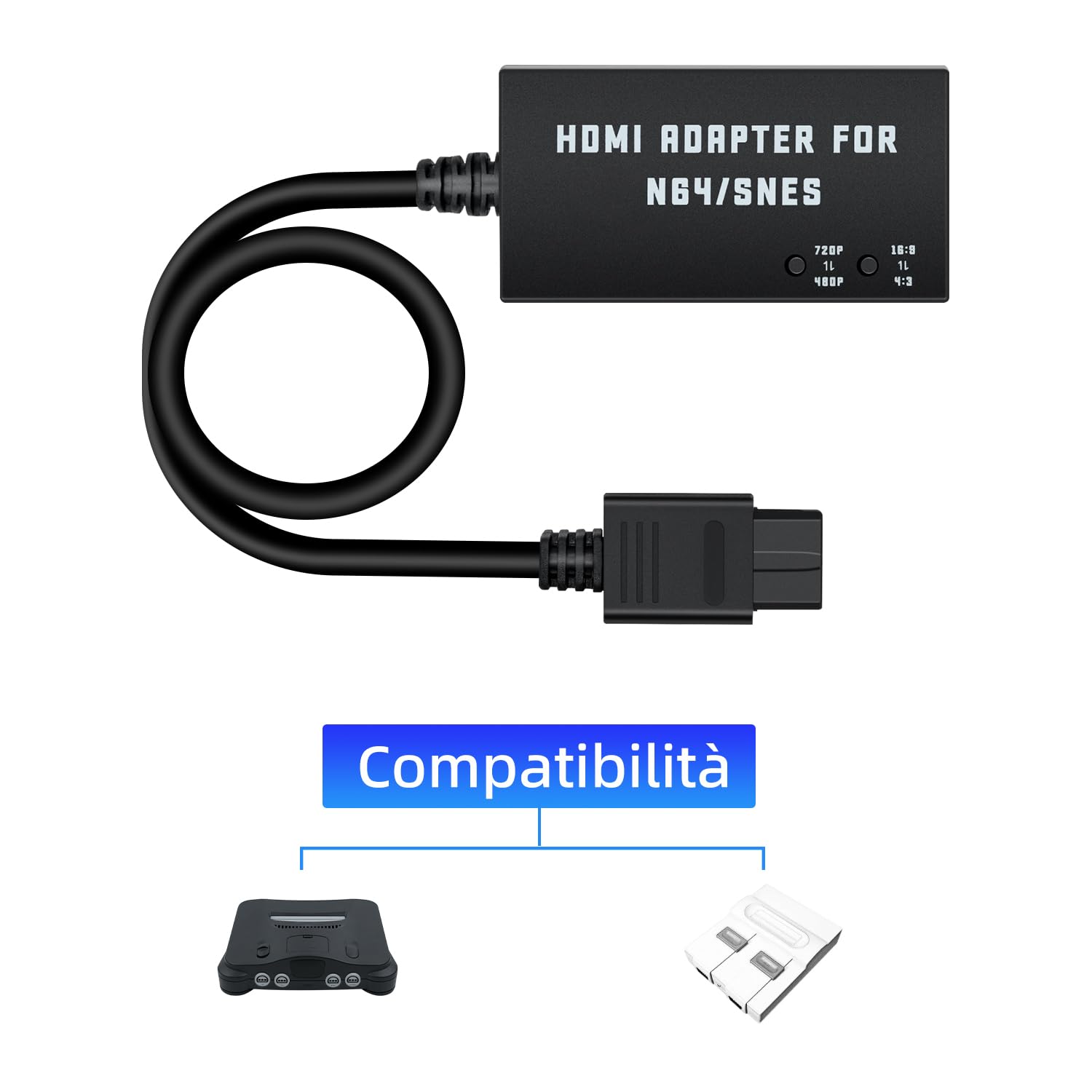 Mcbazel N64 a HDMI Convertitore Cavo HDMI per N64/SNES Console a Supporto HDTV 480p/720p/Audio Stereo/Aspect Ratio 16:9/4:3