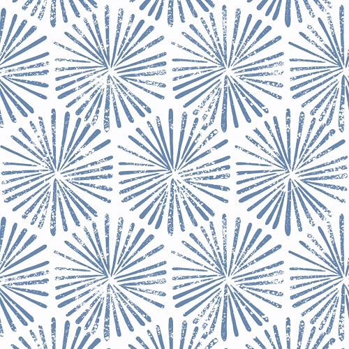 CiCiwind Peel and Stick Wallpaper Geometric Firework Pattern Self Adhesive Film Easy to Clean Contact Paper Sticky Back Plastic Vinyl Wrap for Bedroom Cabinet Wall Blue and White 44X300cm