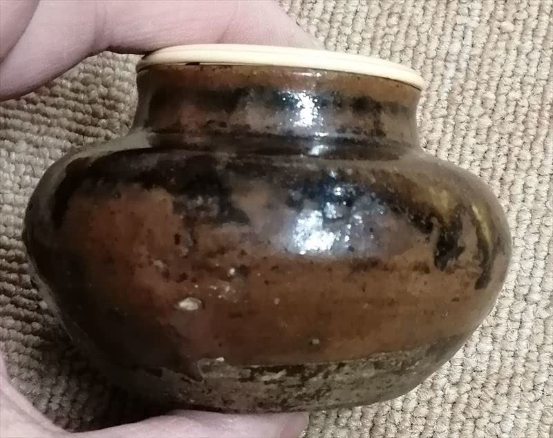 ☆茶3 古瀬戸 四耳茶入 高さ7cm 東キ7-0818① ☆茶3 古瀬戸 四耳茶入 高さ7cm 東キ7-0818①