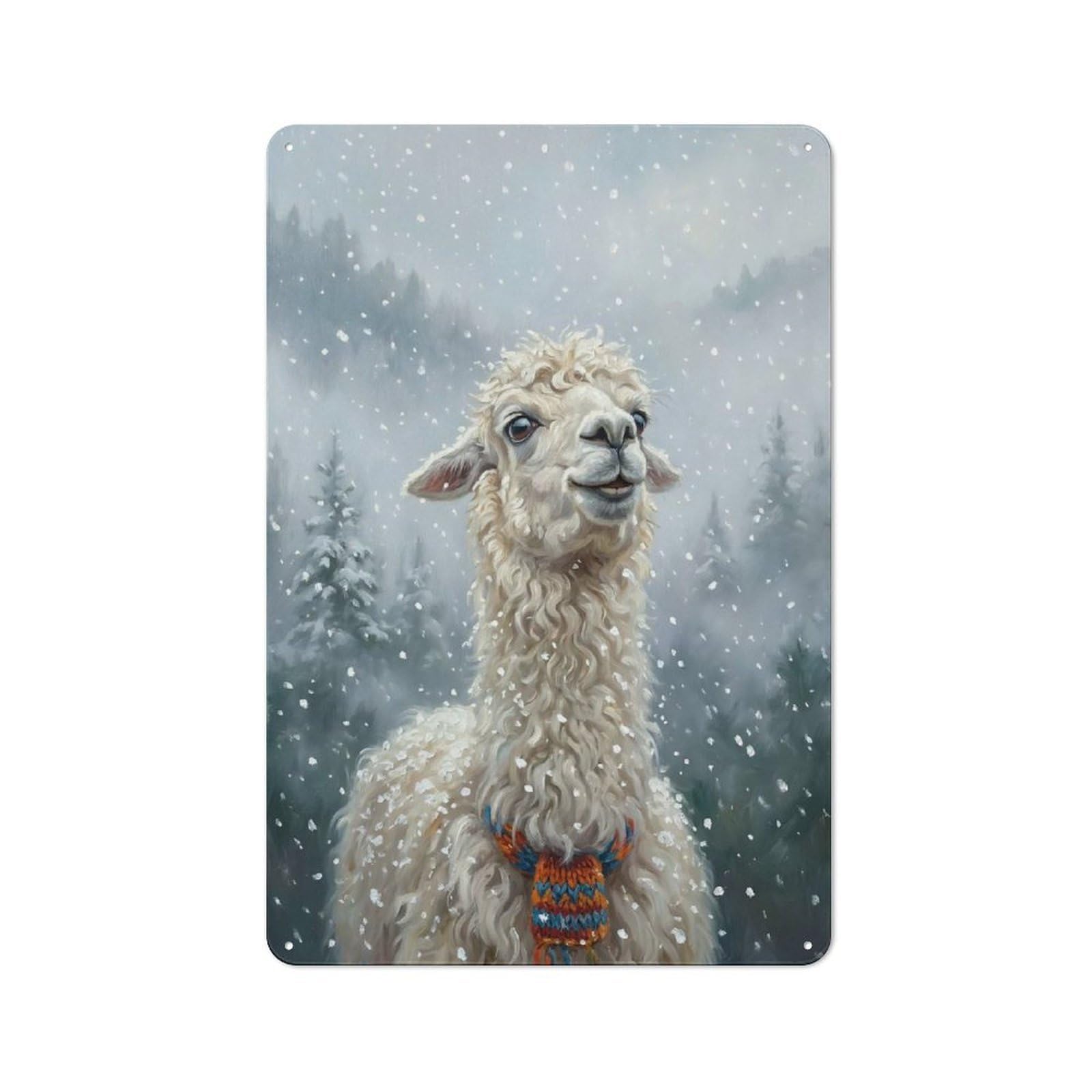 Junmoney Style-24 Rustic Tin Sign 30X20cm Featuring Llama In A Snowy Forest For Garage Or Workshop, For Garage, Workshop And Man Cave Decoration