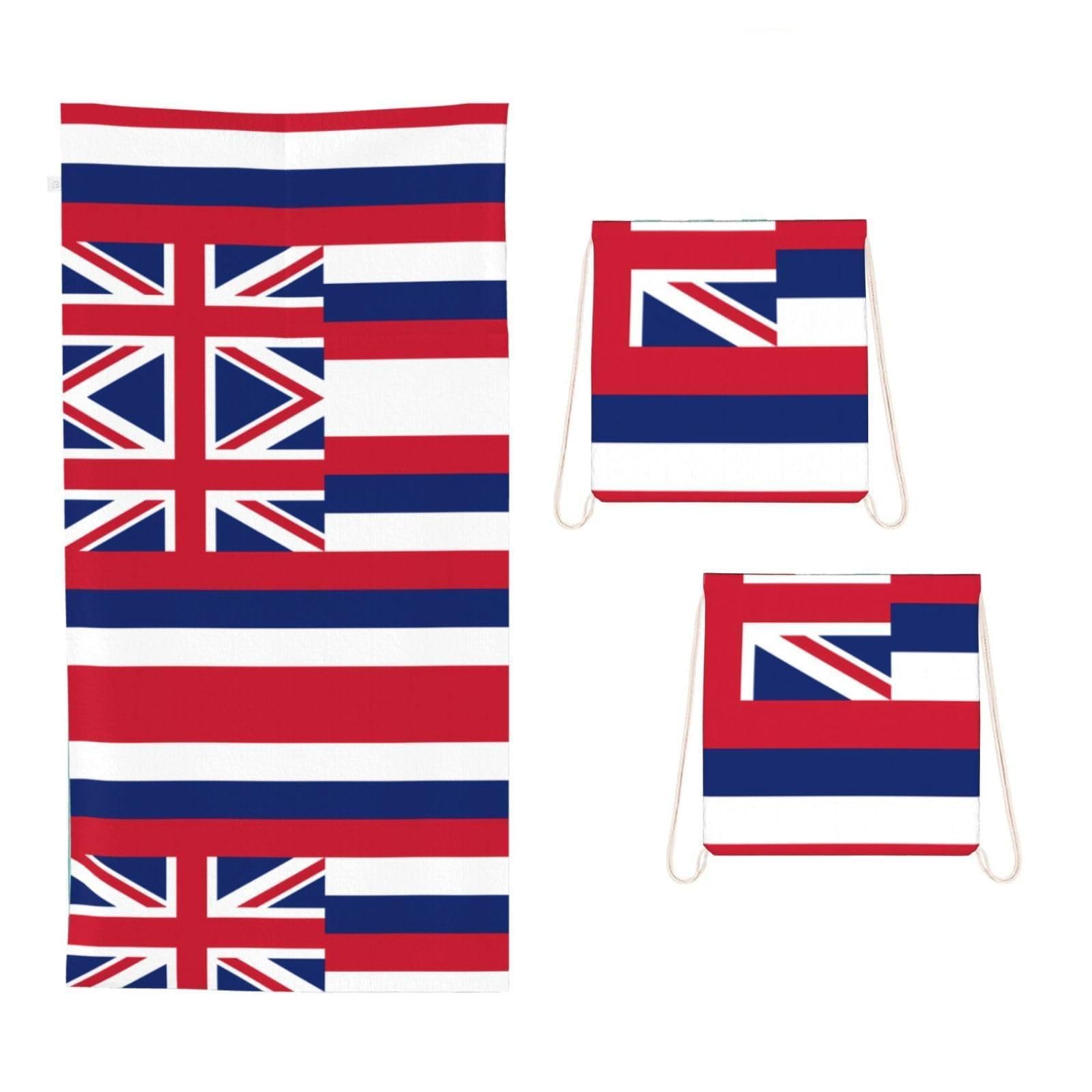 CNTDBU Hawaii Flag 2 in 1 Packable Towel Bag-Large Beach Towel with Stuff Sack, Super Absorbent Microfiber Travel Towel for Pool
