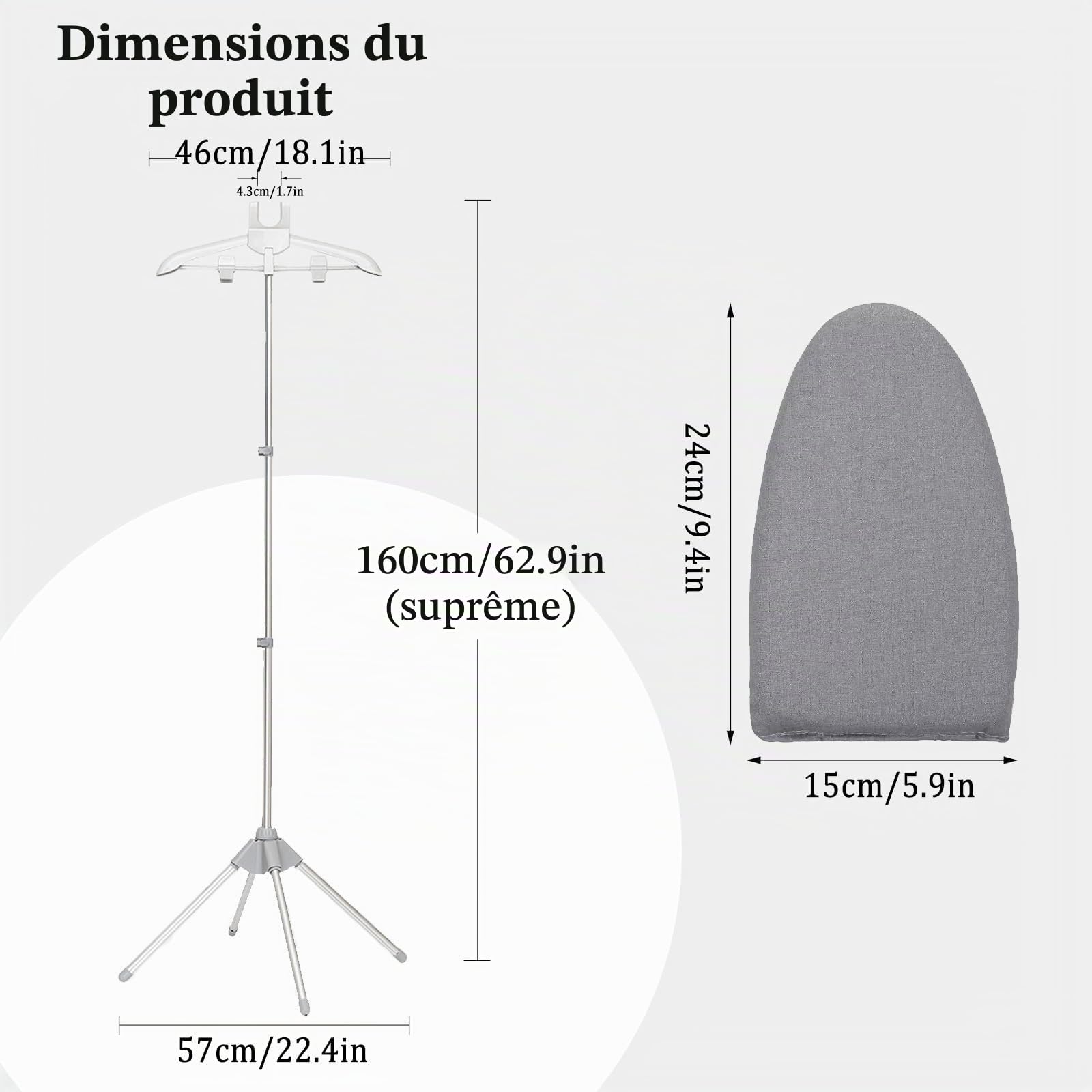 vapeur portable défroisseur à vapeur avec gant et trépied télescopique, cintre inclus (gris clair)