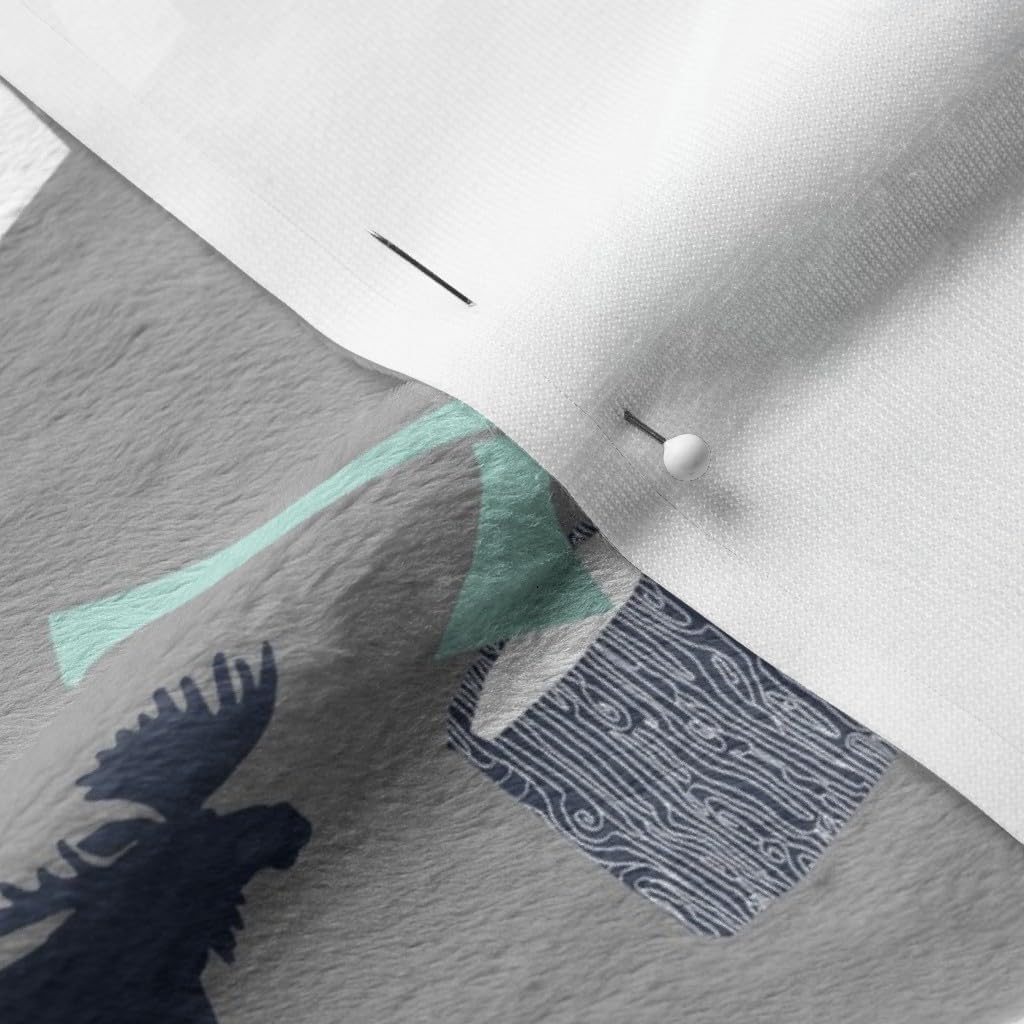 Spoonflower Fabric - Nursery, Woodland, Camping, Grey, Mint, Navy, Blue, Outdoors, Tent, Printed on Minky Fabric by The Yard - Sewing Baby Blankets Quilt Backing Plush