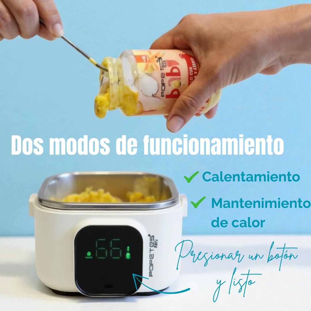 Calentador de comida portátil LUNCH BOX© para bebé | Inalámbrico, USB, recipiente acero inoxidable hermético | Transporta y calienta purés y potitos