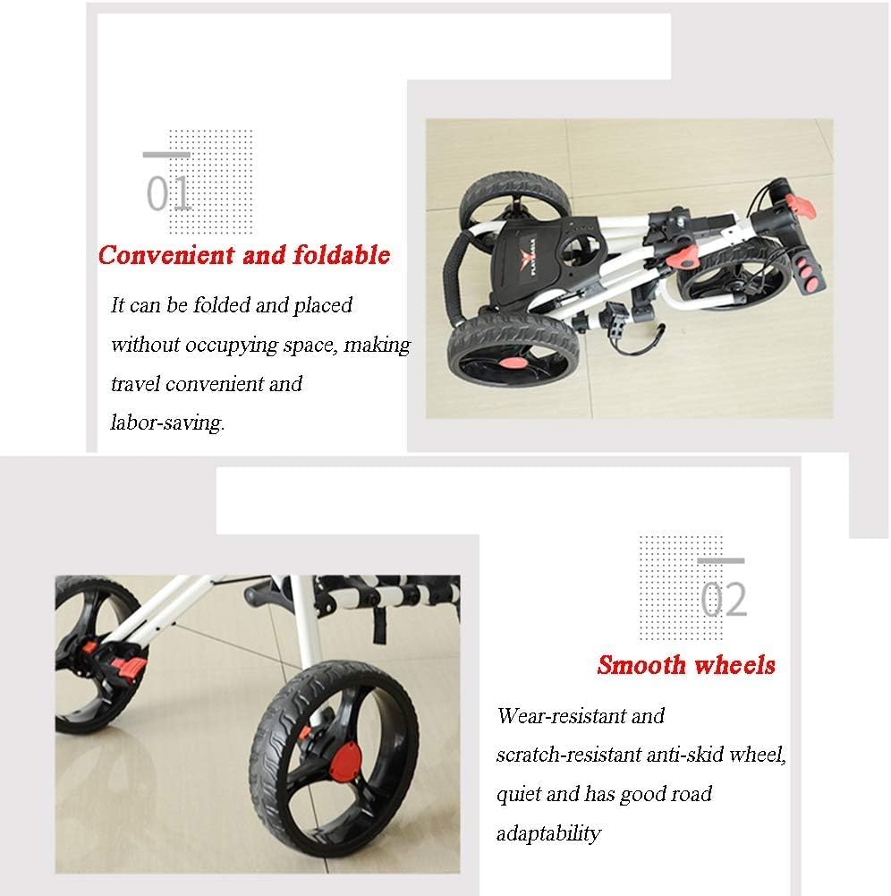 Carrello da Golf in Acciaio Deluxe a 3 Ruote, Carrello Pieghevole - Carrello Leggero e Compatto, con ombrellone e Porta Tee