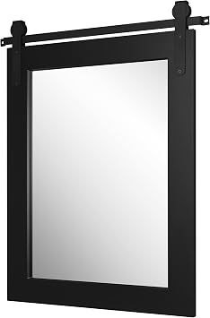 Farmhouse Wood Framed Wall Mirror Barn Door Rustic Mirrors for Wall Black, 22 inches x28 inches