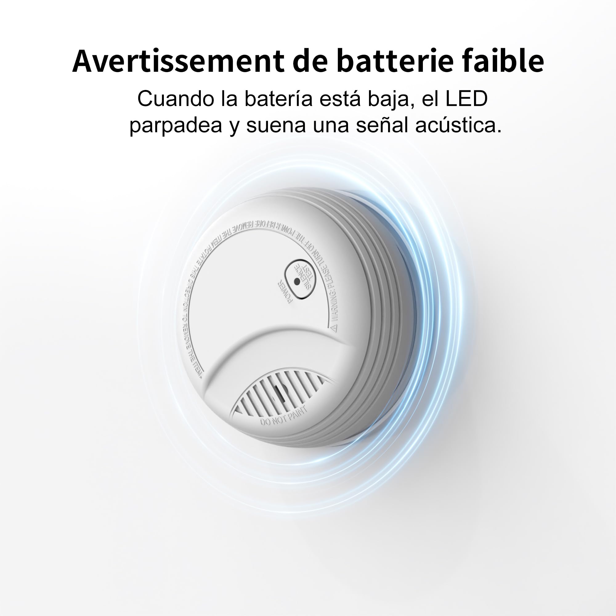 Pack de 4 Detectores de Humo para Casa EN14604 – 85 dB, Pila 9V Reemplazable Incluida, Aviso de Batería Baja, Sin Falsas Alarmas, Función Test y Silencio (4 Piezas)