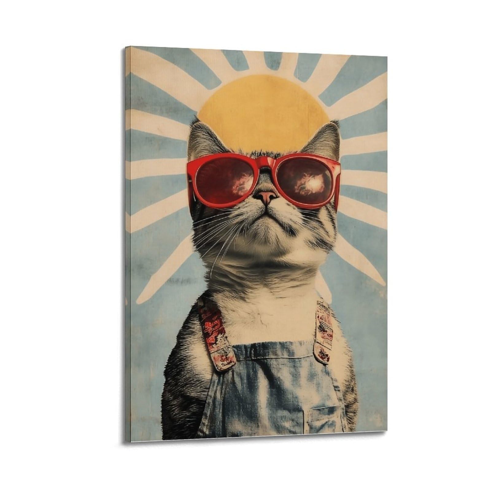 JUWRHRHHRH Funny Cool Cat Poster Canvas Aesthetic Wall Art Painting Decor for Living Room Bed Room 20x30inch(50x75cm) Frame-style