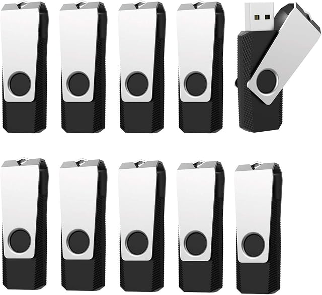 RAOYI 10 Pack USB Stick 16GB USB Memory Stick USB 2.0 Flash Drive Swivel Design Thumb Drive Pen Drive with LED Indicator (16GB, Black)
