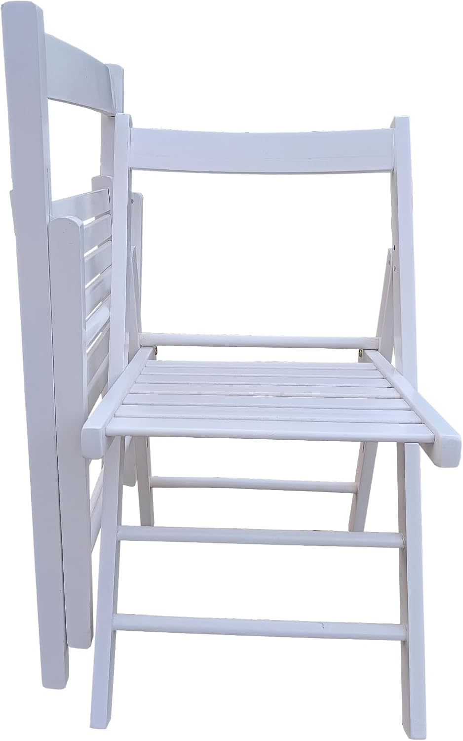 Set of 2 Solid Wooden Folding Chair, Slatted Seat and Open Back, Foldable Dining Chairs, Fully Assembled, Portable Event or Wedding Chairs, Indoor, Outdoor, 220 LBS Capacity, White
