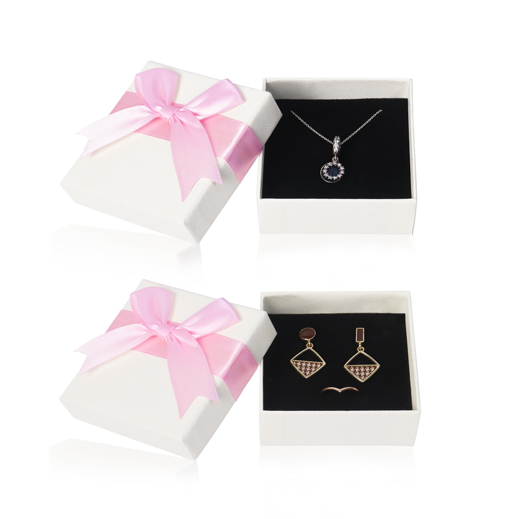 Nideen 2 Pack Jewellery Gift Box 7.5x7.5x3.5cm Small Gift Boxes with Lids, Ring Earrings Necklace Gift Box(Pink)