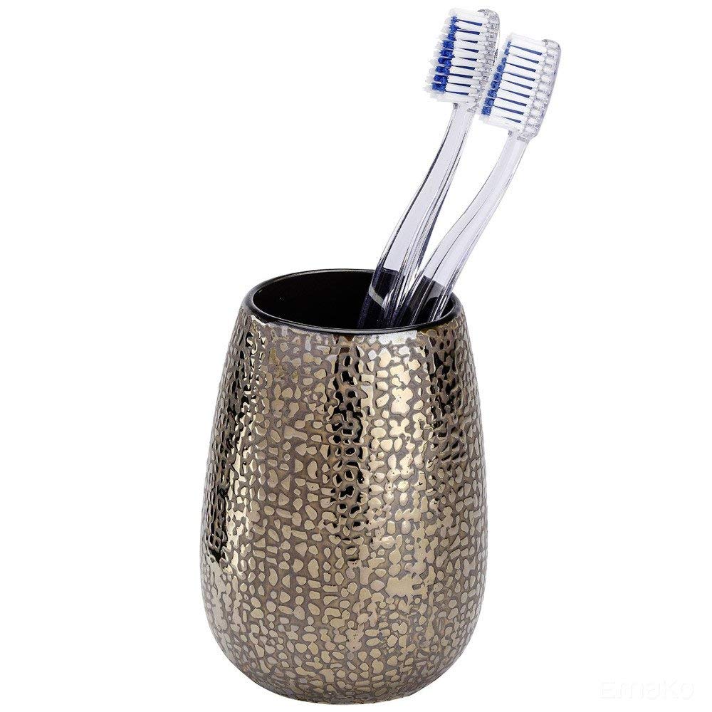 WENKO Zahnputzbecher Marrakesh Keramik - Zahnbürstenhalter für Zahnbürste und Zahnpasta, Keramik, 8.3 x 11.4 x 8.3 cm, Braun (Packung mit 2)