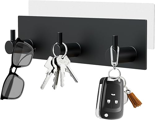 Soporte para llaves de pared, soporte de metal negro para llaves, organizador de llaves autoadhesivo con 3 ganchos para llaves, soporte para llavero