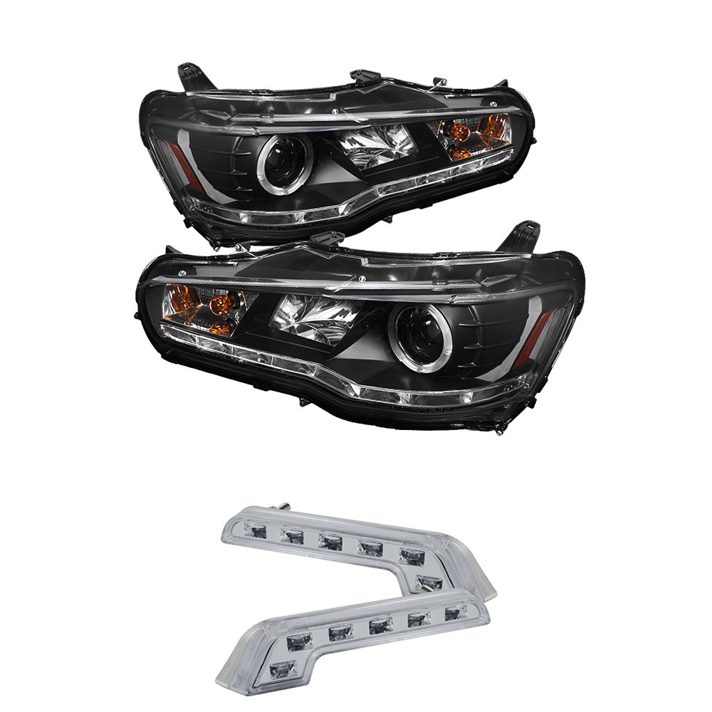 LED Halo Headlights for Mitsubishi Lancer EVO 08-14 - Black/Clear Lens