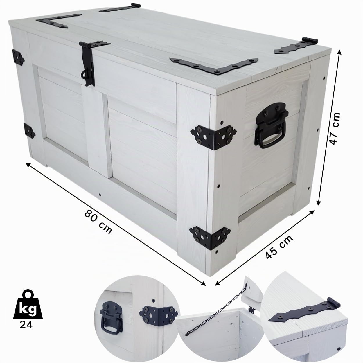 weeco Holztruhe grau Schatztruhe Aufbewahrungsbox. Holzkiste Truhe Couchtisch Beistelltisch Vintage Shabby chic klappbarem Deckel und Stauraum.
