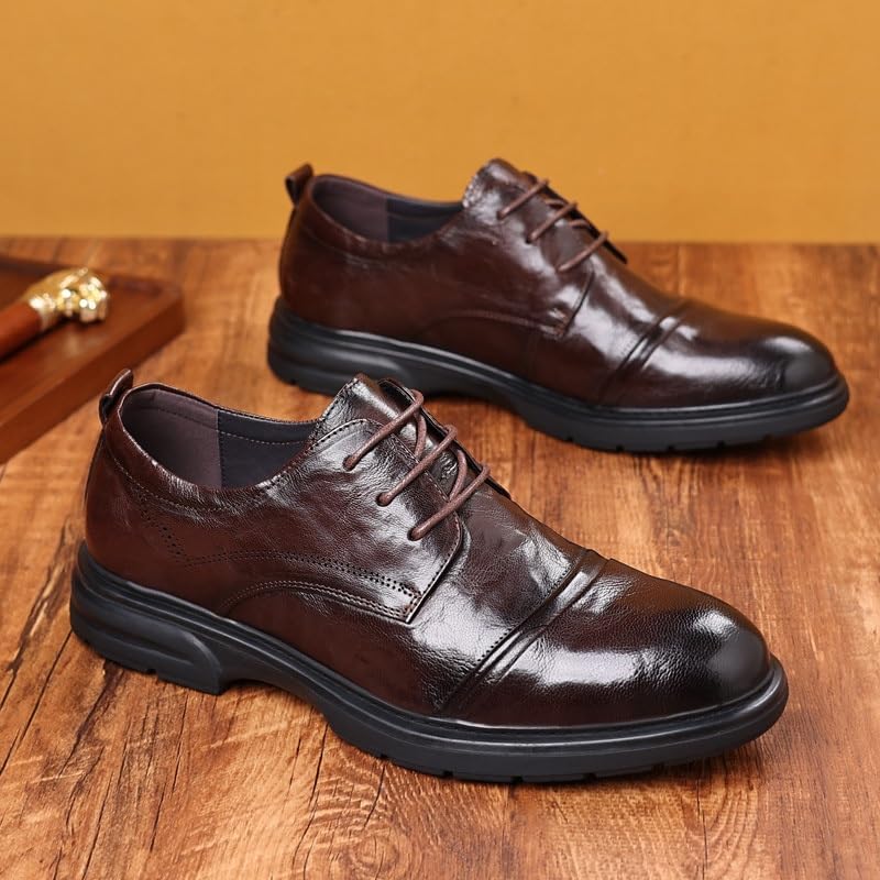 Men's Leather Shoes Formal Shoes Dress Casual Shoes Comfortable Lining Rubber Sole Lace Up Lightweight Soft Breathable Shoes