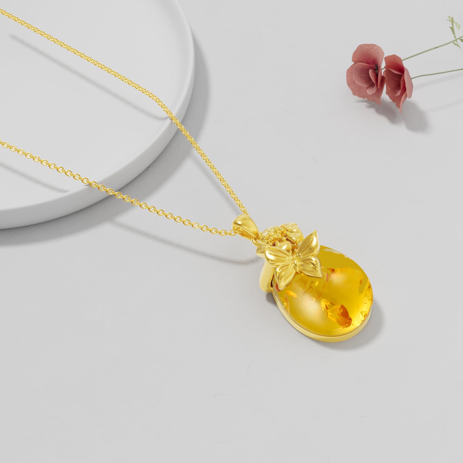 VONALA Skorpion/Baum des Lebens/Spinne/Schmetterling/Schnecke Damen Halskette Sterling Silber, 14 Karat Bernstein vergoldet Mutter Anhänger Schmuck, Silber Schmuck Halskette