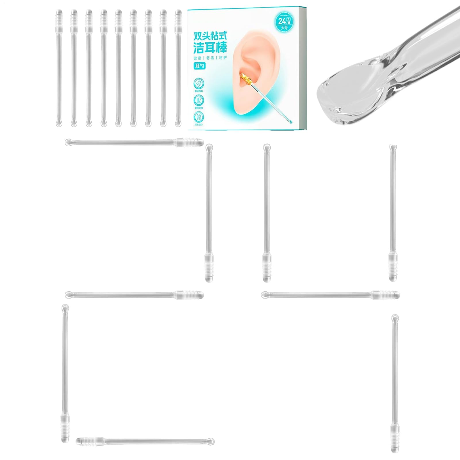 Ear Cleaning Tool Double Head Stick Strong Adhesive Pick Reusable Ear Care Soft Flexible Tip Design Safe Cleaning