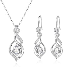 YOEE Sterling Silver Jewellery Sets for Women, Hypoallergenic White/Pink/Red/Black Drop Necklace and Earring Sets for Women Silver Fascinators For Weddings Valentine's Day, Mother's Day, Christmas