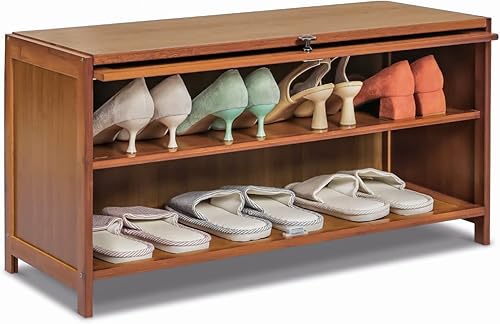 MoNiBloom Almacenamiento de zapatos de bambú con puertas abatibles, estante de zapatos independiente para organizar de 6 a 10 pares para entrada,