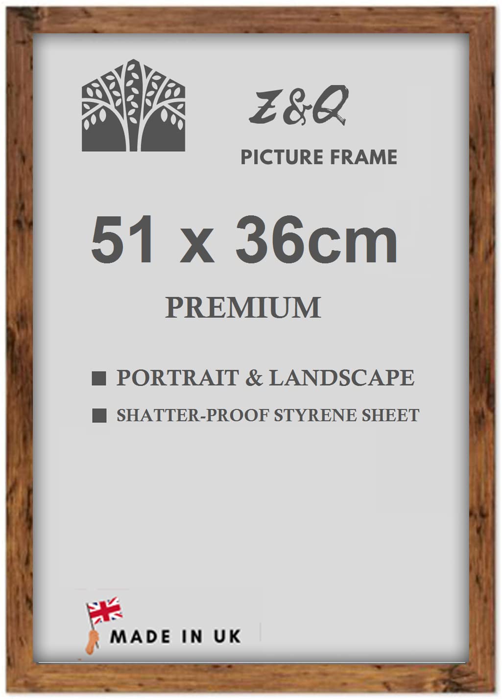 Z&Q Rustic Wall Poster Frame Large Poster Sized Frame Wall Mount For Pictures Photos Paintings With Plexiglass Front Vertical Horizontal Both Ways Hanging (51 X 36 Cm, )