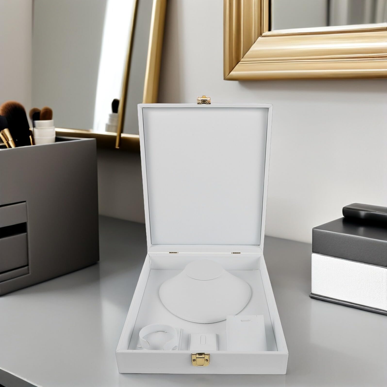 ifundom Caja Organizadora de Joyas con Tapa Resistente al Polvo con Compartimentos Múltiples para Collares Pulseras y Anillos Estuche Portátil para Viajes y Eventos Especiales