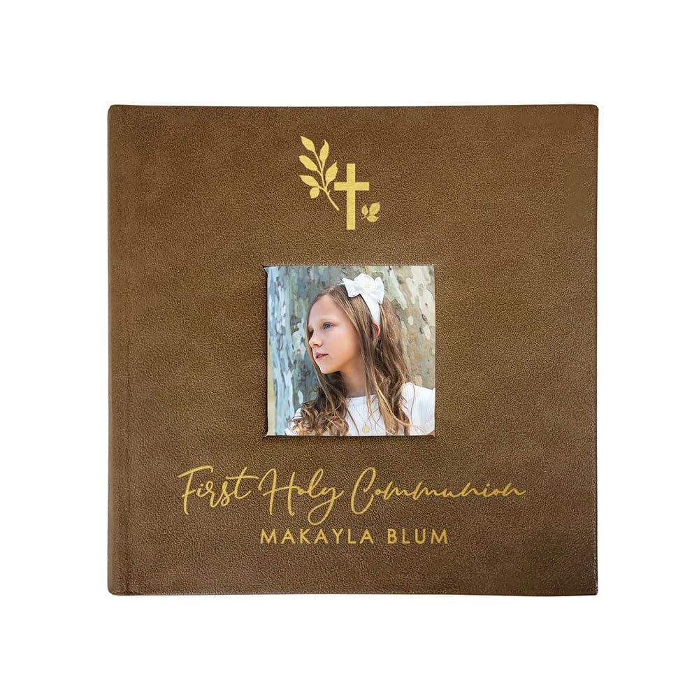 Personalized Religious Cross Photo Album Small Leatherette 4x6 Holds 100 Photos Faith Gift