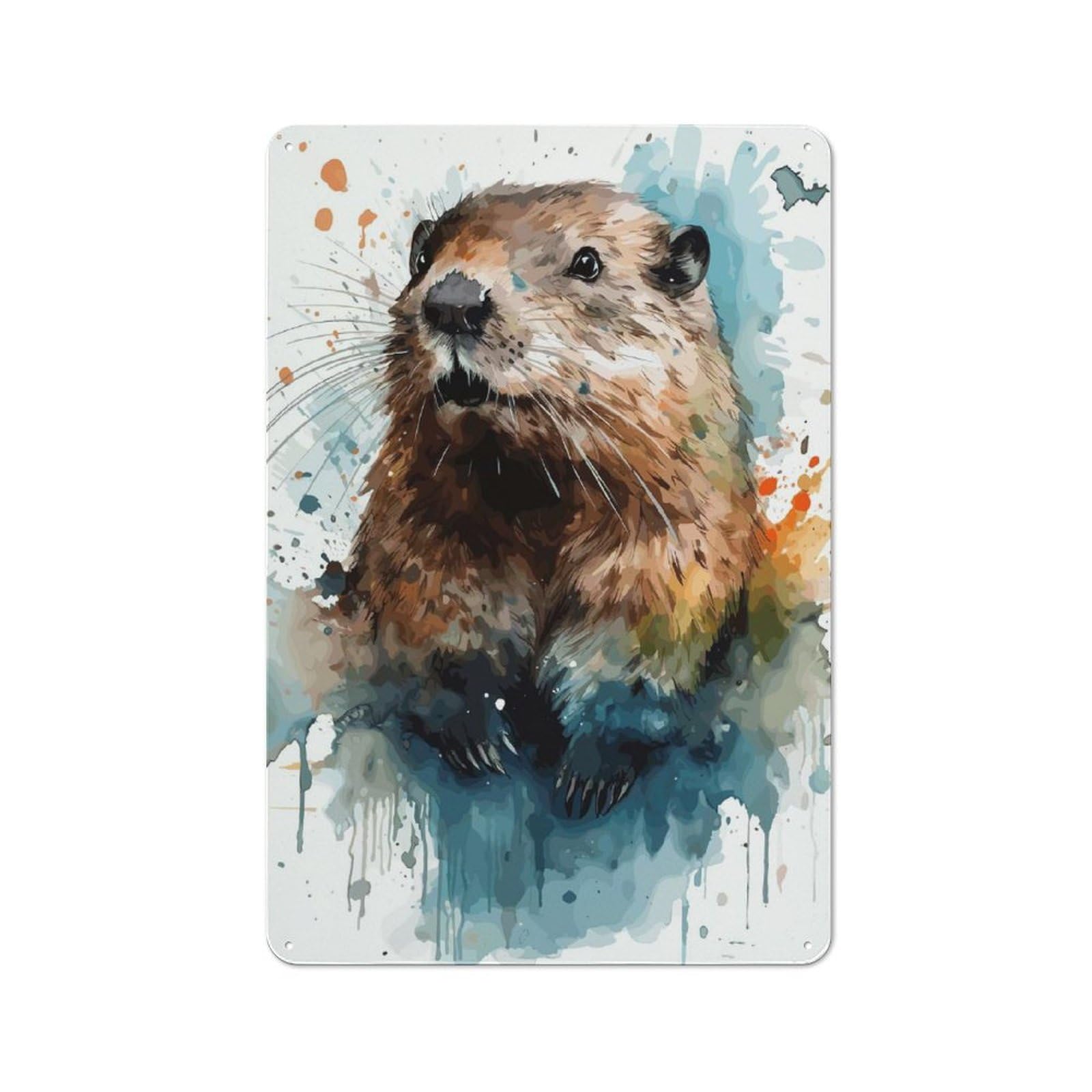 Junmoney Style-11 Casual Watercolor Beaver Portrait Shed Metal Sign 30X20cm, Shed Wall Decor For Greenhouse, Garden Room, Cafe Or Entryway