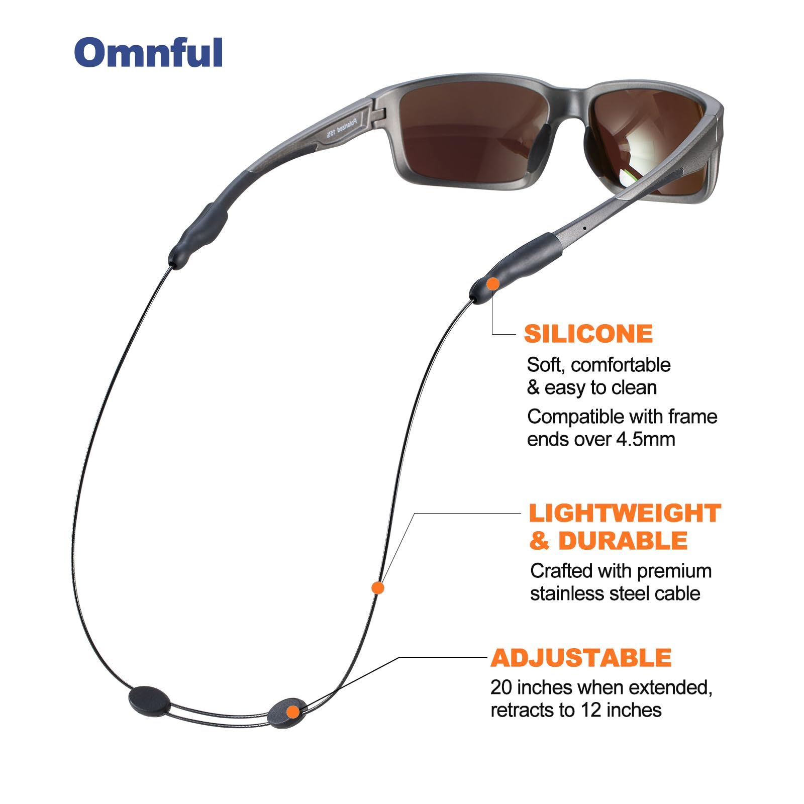Sangle de lunettes de soleil – Sangle de lunettes réglable sans queue, sangle de lunettes, sangles de câble, supports de lunettes autour du cou
