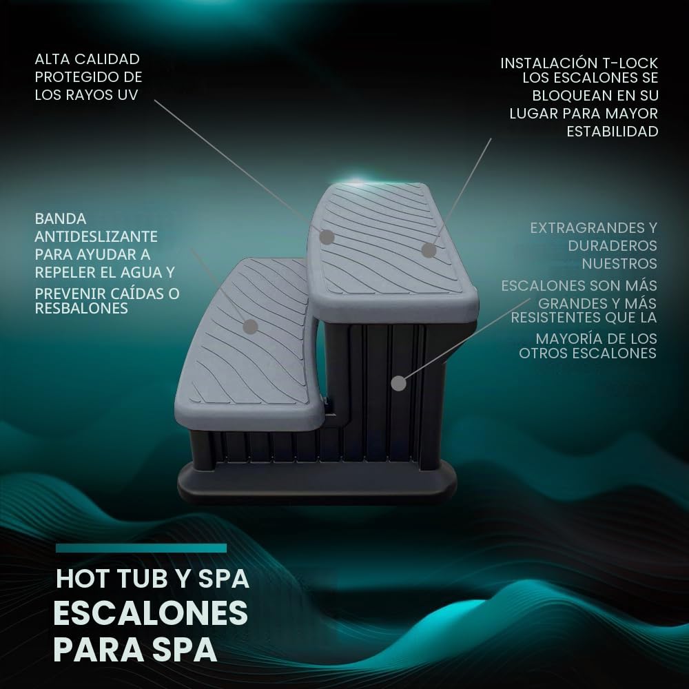 Puri Tech Escaleras portables de Piscina, Escalones de bañera hidromasaje, Accesorios SPA, Peldaños Antideslizantes y Resistentes - Gris Claro
