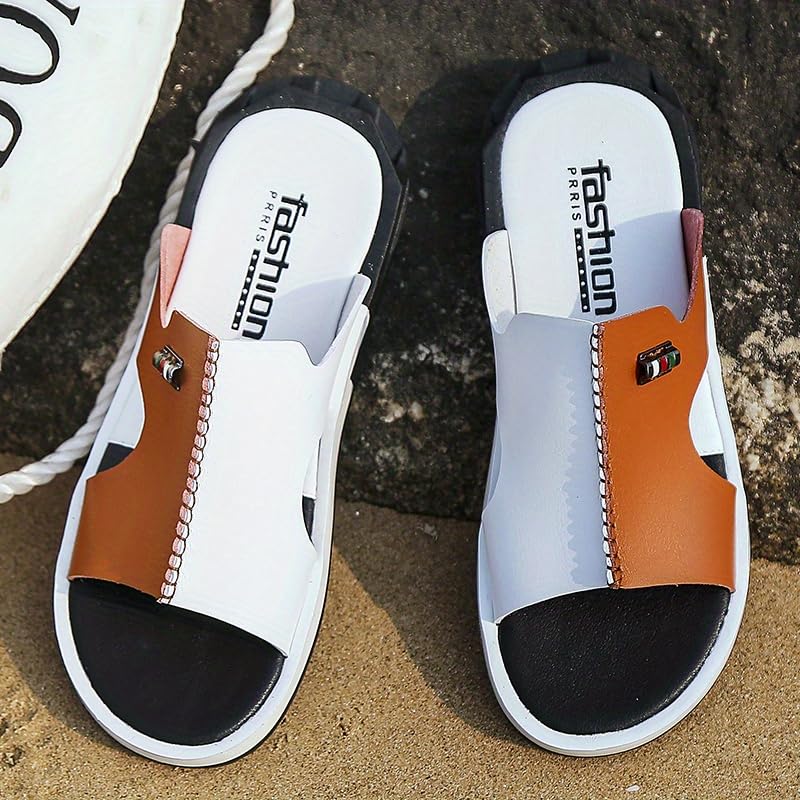Men'S Summer Solid Color Slip-On Slippers, Faux Upper/Inner with Rubber Sole, Comfortable Insole, Men's Casual Outdoor Shoes2