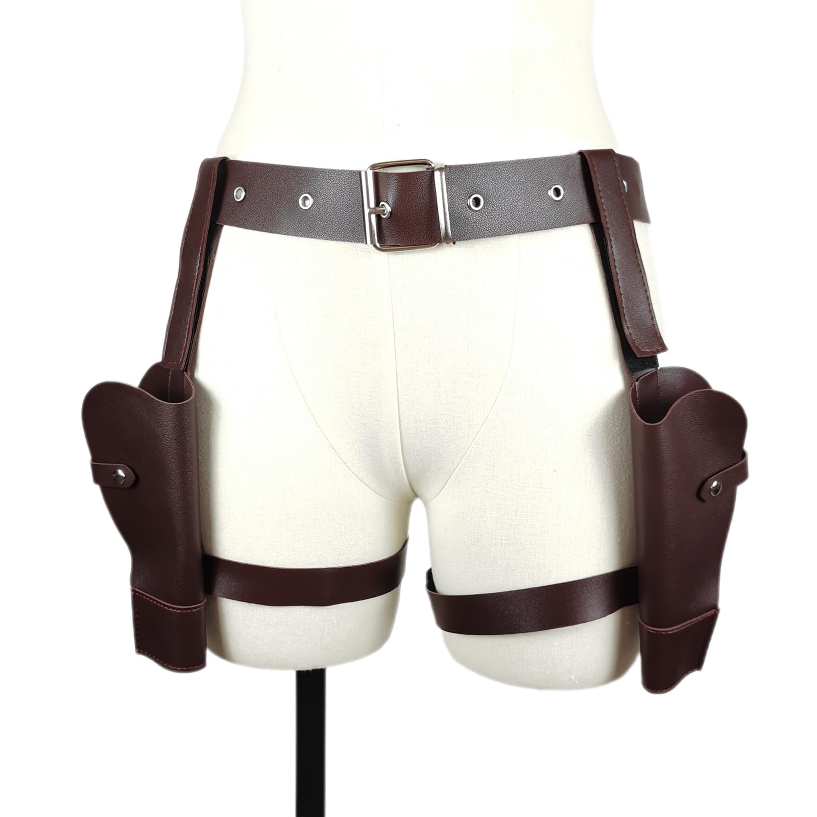 LONTG Twin Thigh Holster Set Adjustable Punk Cosplay Leg Harness Costume Accessory Faux Leather Dual Leg Holster Waist Belt Halloween Party Fancy Dress Outfit Prop
