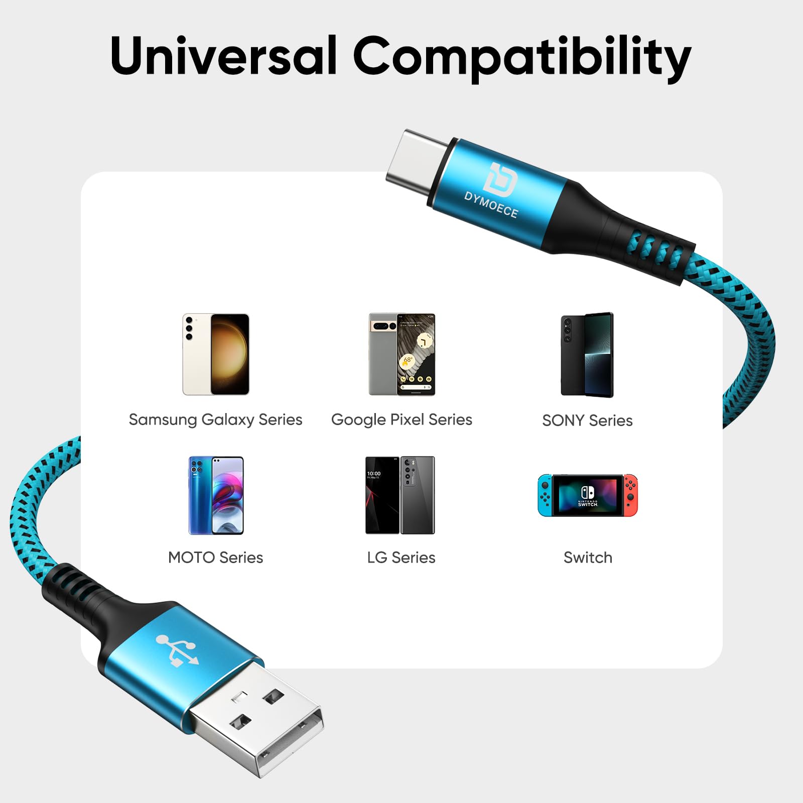 Lot de 5 câbles USB C de 3 m USB A vers C - Charge rapide en nylon tressé pour Samsung Galaxy S9 S8 Note 9 Note 8 Galaxy Note 20 10 S21 S20 S10 Plus - Câble USB de type C