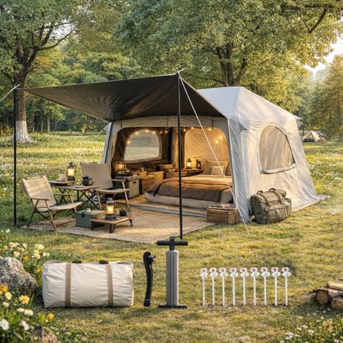XL Blackout Inflatable Camping Tent with Awning,4 Person