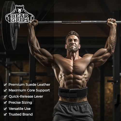 Miniatura 4 de Bear Grips 10mm Suede Leather Lever Weight Lifting Belt, Perfect for Gym, Squats, Weights, For Men and Women, Gym Accessories, Powerlifting Belt,
