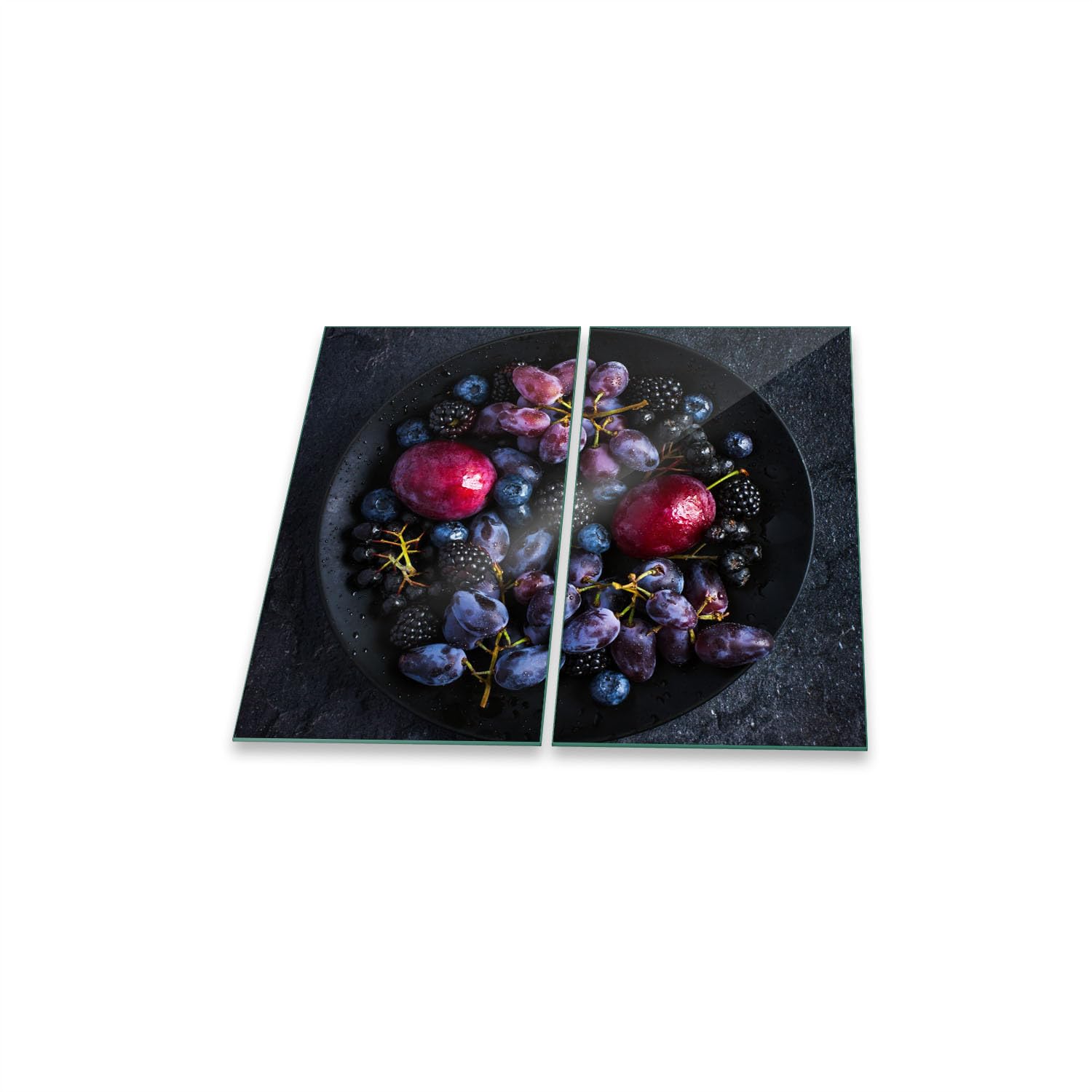 Herdabdeckplatte Abdeckung Ceranfeld Abdeckplatte Schneidebrett 2-Teilig 60x52 Früchte Beeren Violet Spritzschutz Glasplatte Ceranfeldabdeckung Herdschutz Sicherheitsglas Glasschneidebrett 2x30x52