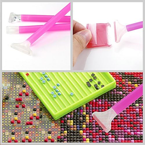 Pllieay 24 Pieces Diamond Painting Accessories Kit Including 6 Pieces Diamond Stitch Pen, 2 Pieces Tweezers, 10 Pieces Glue, 5 Pieces Plastic Tray and 1 Piece Diamond Embroidery Box for DIY Art Craft