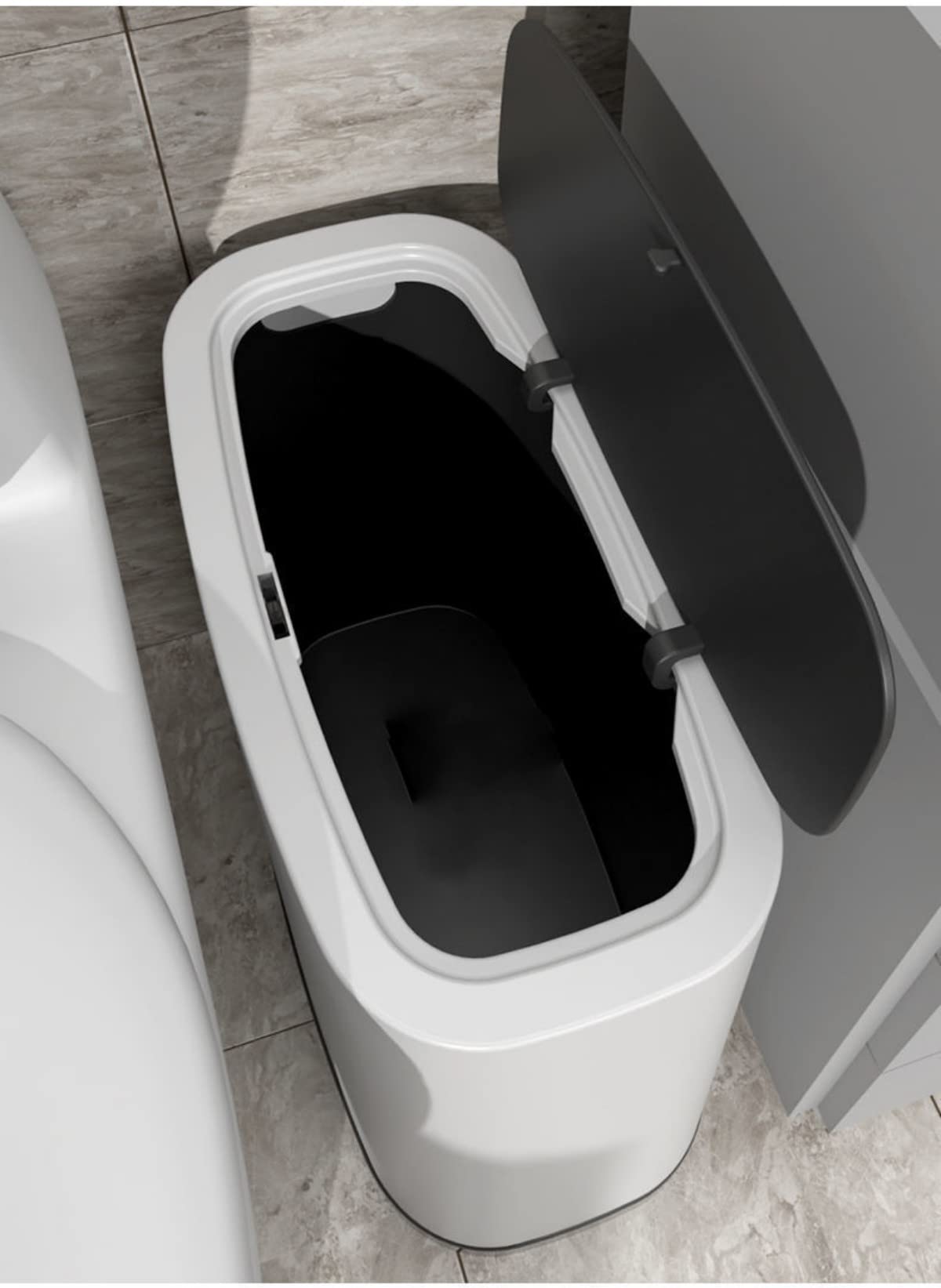 Pattumiera rettangolare in plastica per bagno, colore bianco, 12 l