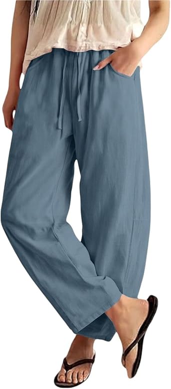 Linen Barrel Pants Women Baggy Palazzo Cotton Gauze Pant
