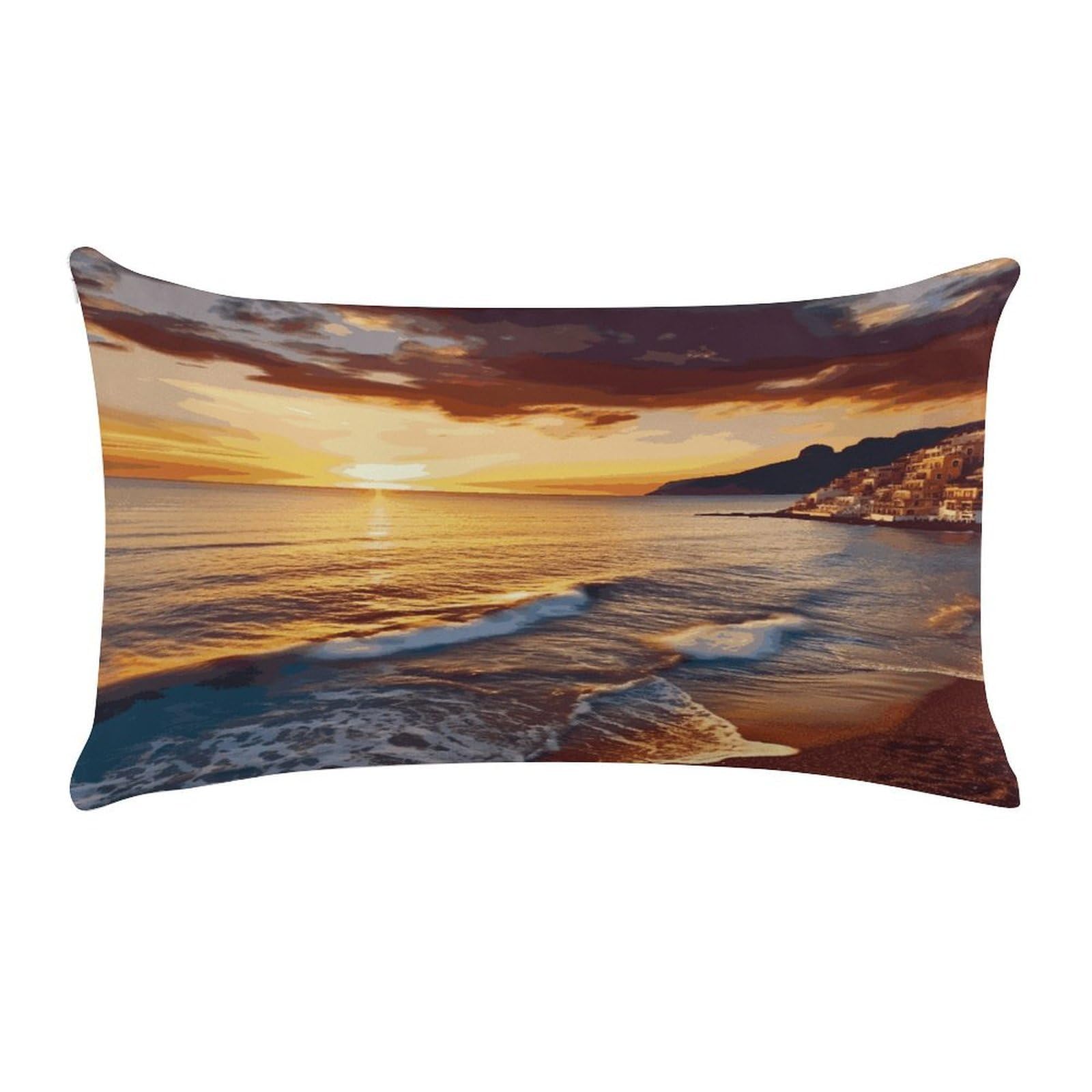Seaside Sunset Pillow Case Decorative Rectangle Throw Pillow Cover Soft Plush Pillowcase Cozy Cushion Case Modern Pillow Sham Cushion Cover for Bedroom Sofa Couch 20 X 12 Inch