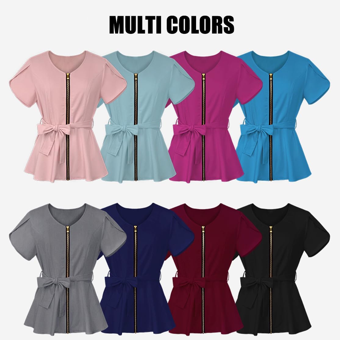 Nurse Scrubs for Women V Neck Blouse Tunic Scrub Set Workwear Uniform Stretch Nursing Jogger Pants Belt