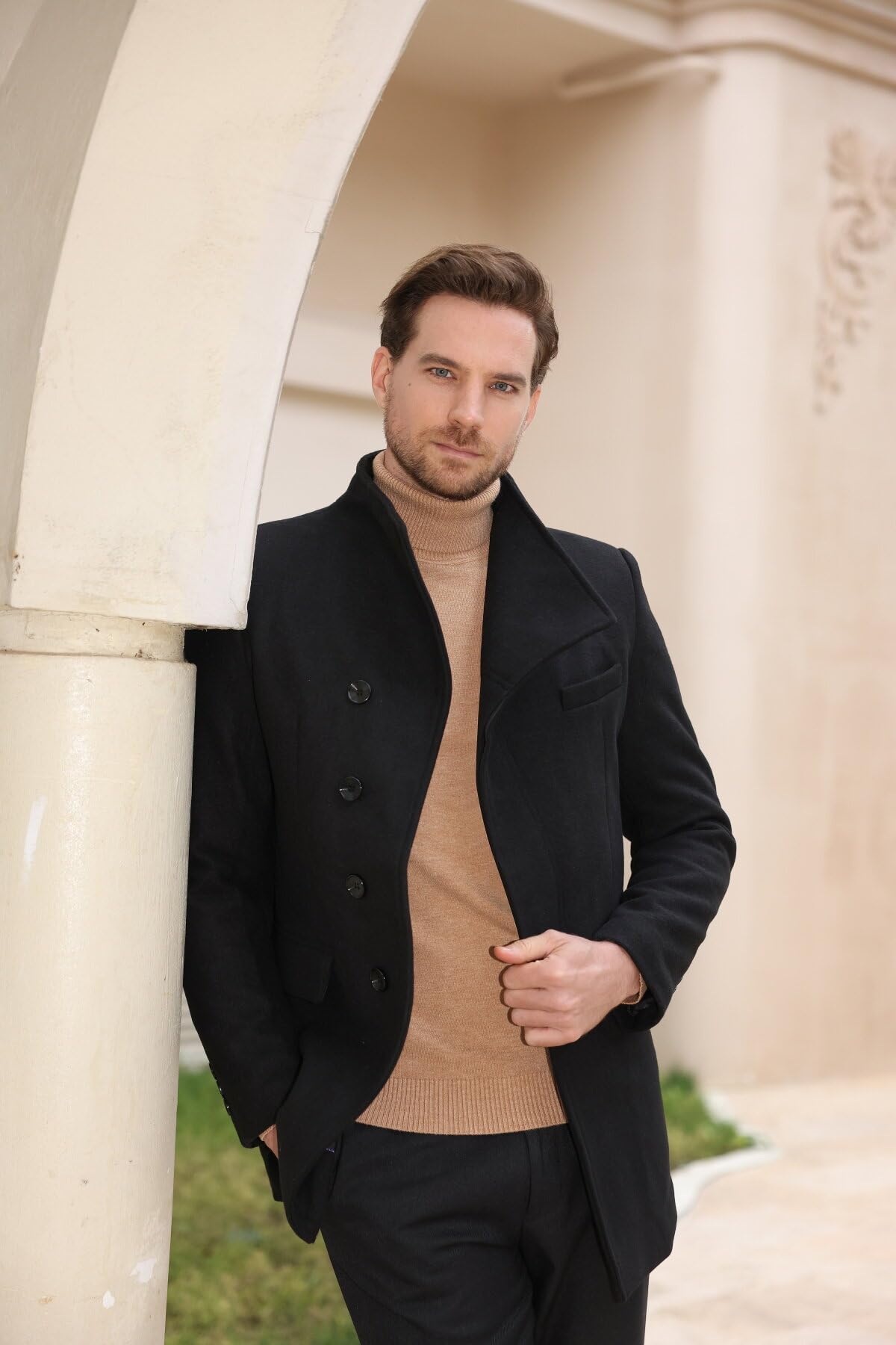 Allthemen Trench da Uomo Colletto alla Coreana Cappotto di Casual Lana Coat Lungo Invernale Cappotto Monopetto