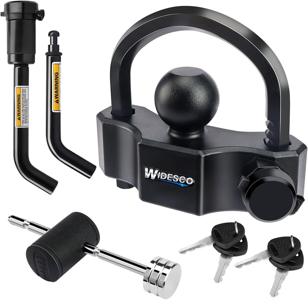 Keyed Alike Heavy Duty Trailer Coupler Lock Set - Trailer Ball Lock Fits 1-7/8", 2'' 2-5/16" Coupler, with 1/2'' and 5/8" Dia Dual Bent Pin Hitch Lock and Adjustable Coupler Latch Lock, Black