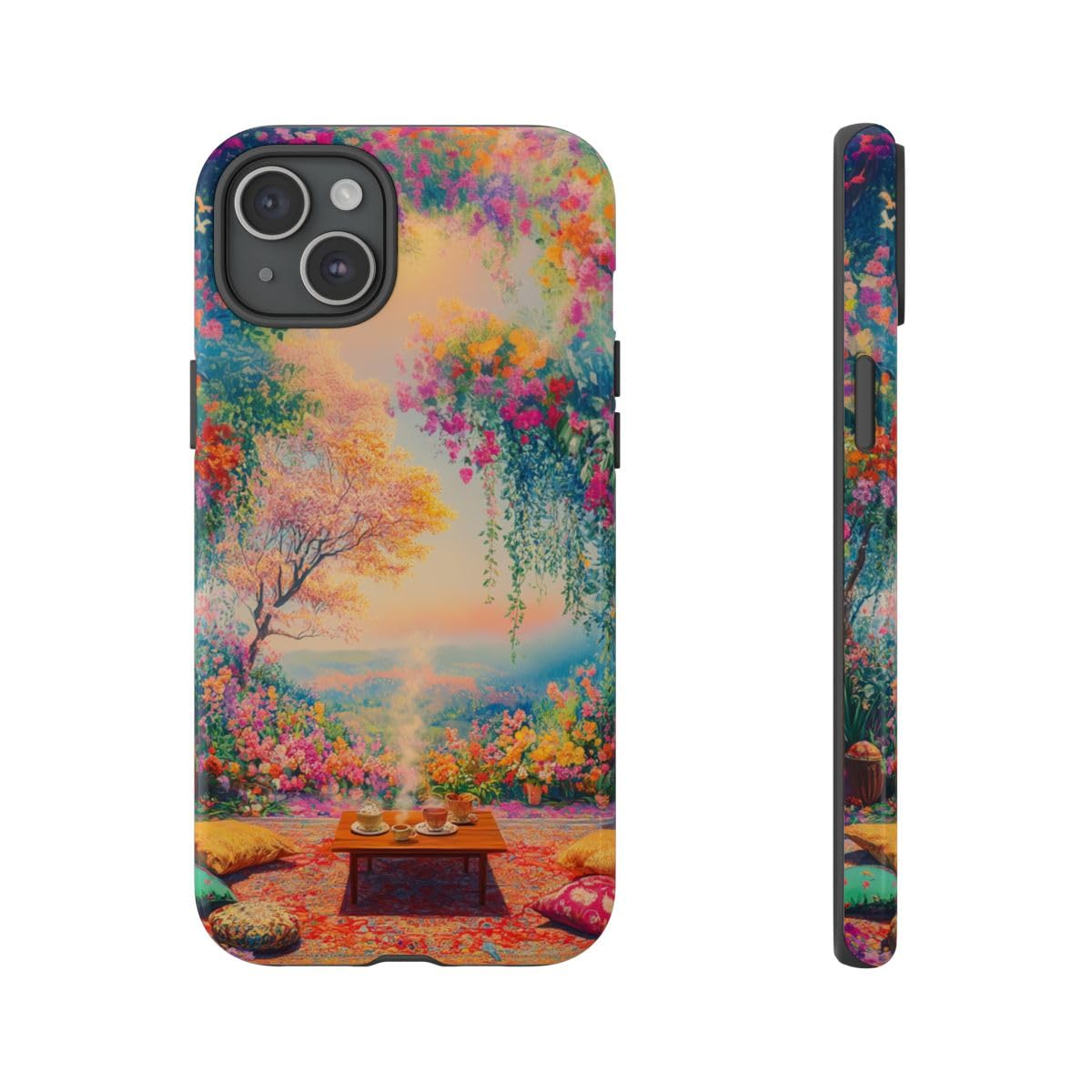 Coque iPhone 15 Plus robuste contre les rayures style scène florale multicolore - 4
