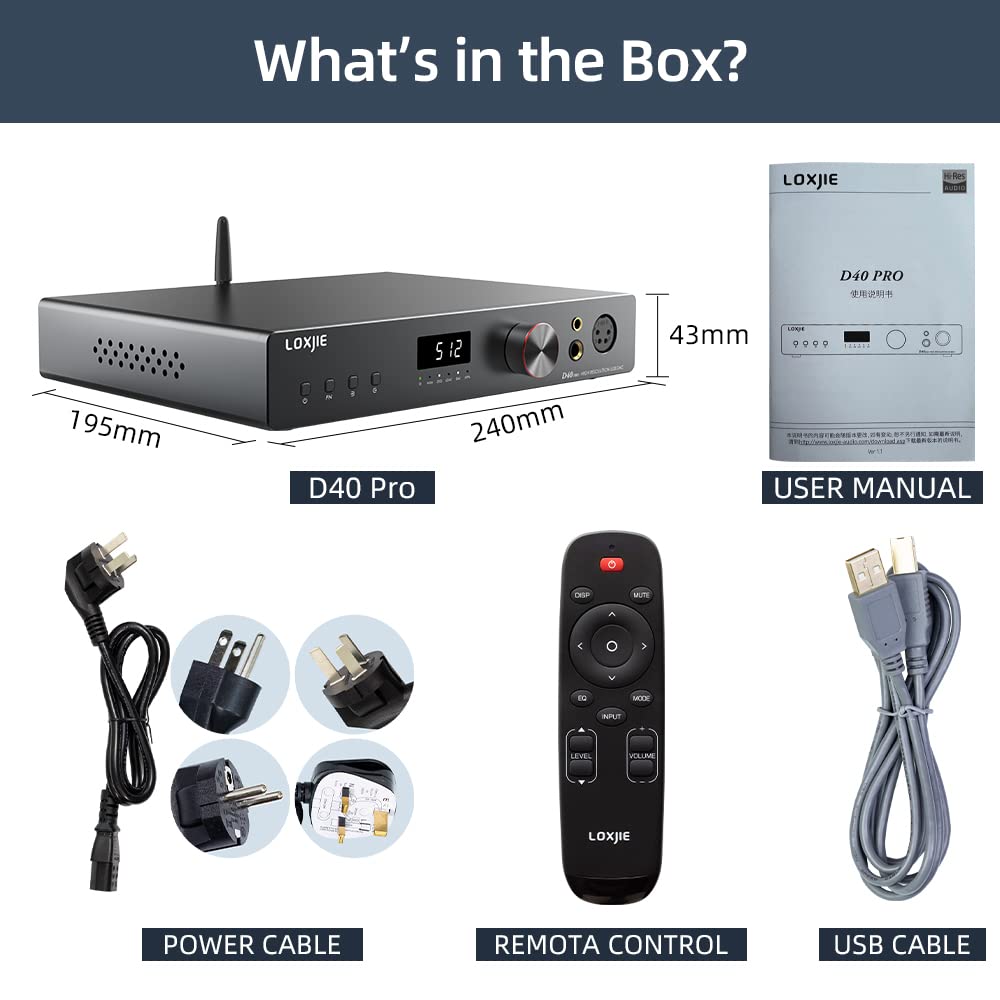 LOXJIE D40 Pro Decoder Kopfhörerverstärker ES 9039MS Pro Chip MQA Full Decoder DSD Bluetooth 5.0 Fernbedienung Grau