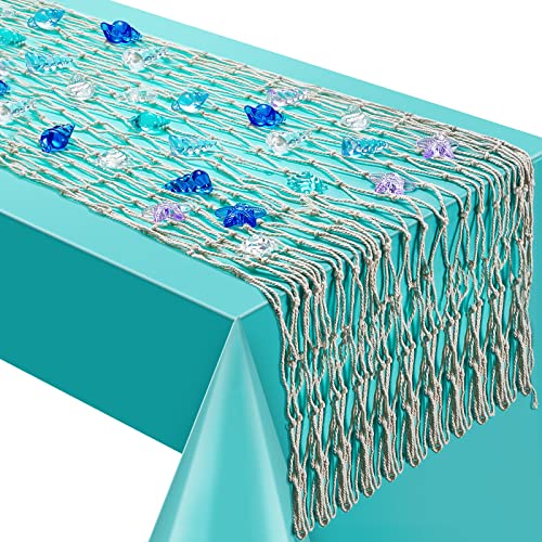 Tudomro Mermaid Fishing Net Decor Table Runner Mermaid Party Decorations Summer Diving Gem Pool Toys Natural Netting Table Runner For Nautical Hawaiian Ocean Beach Mermaid Party Accessory Table Decor #TOP24