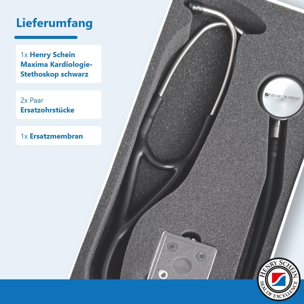 Henry Schein – Maxima Kardiologie-Stethoskop, 1 Stück, Cardiology-Stethoskop, schwarz